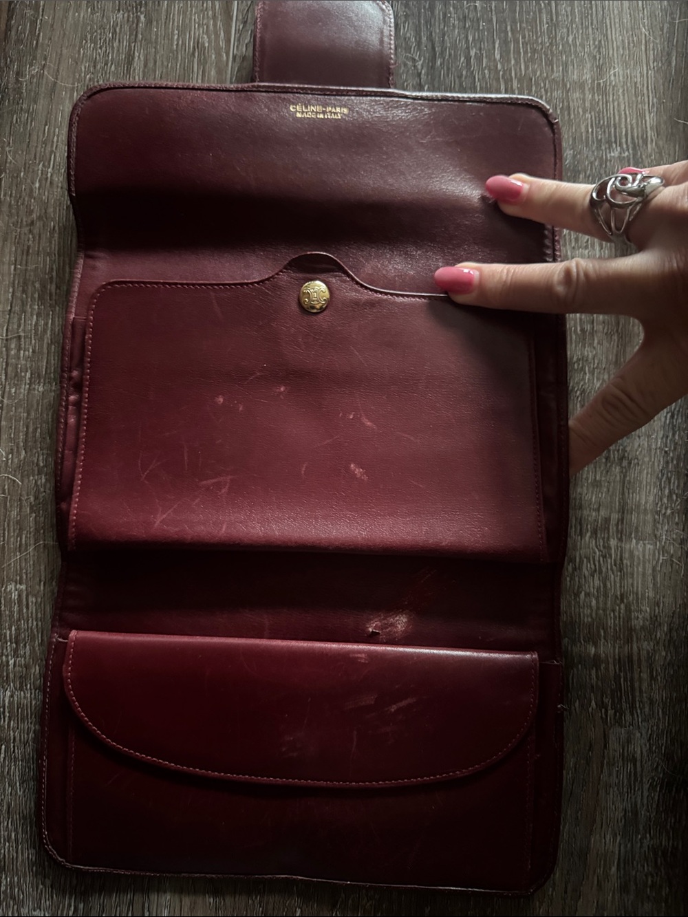 Celine Burgundy Leather-Trim Clutch Wallet - Picture 4 of 7